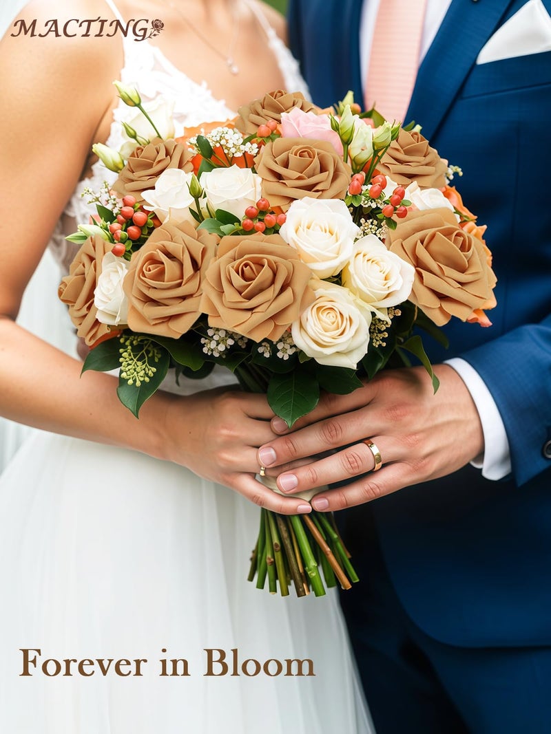 MACTING 30PCS Artificial Flower Roses Real Touch Fake Rose Flowers with Stem Foam Roses for DIY Wedding Bouquet Table Centerpieces Party Baby Shower Spring Home Valentines Day Decorations,Gold Yellow - Image 2